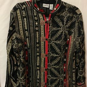 Chico's Black Jacket with Gold and Red Embroidery